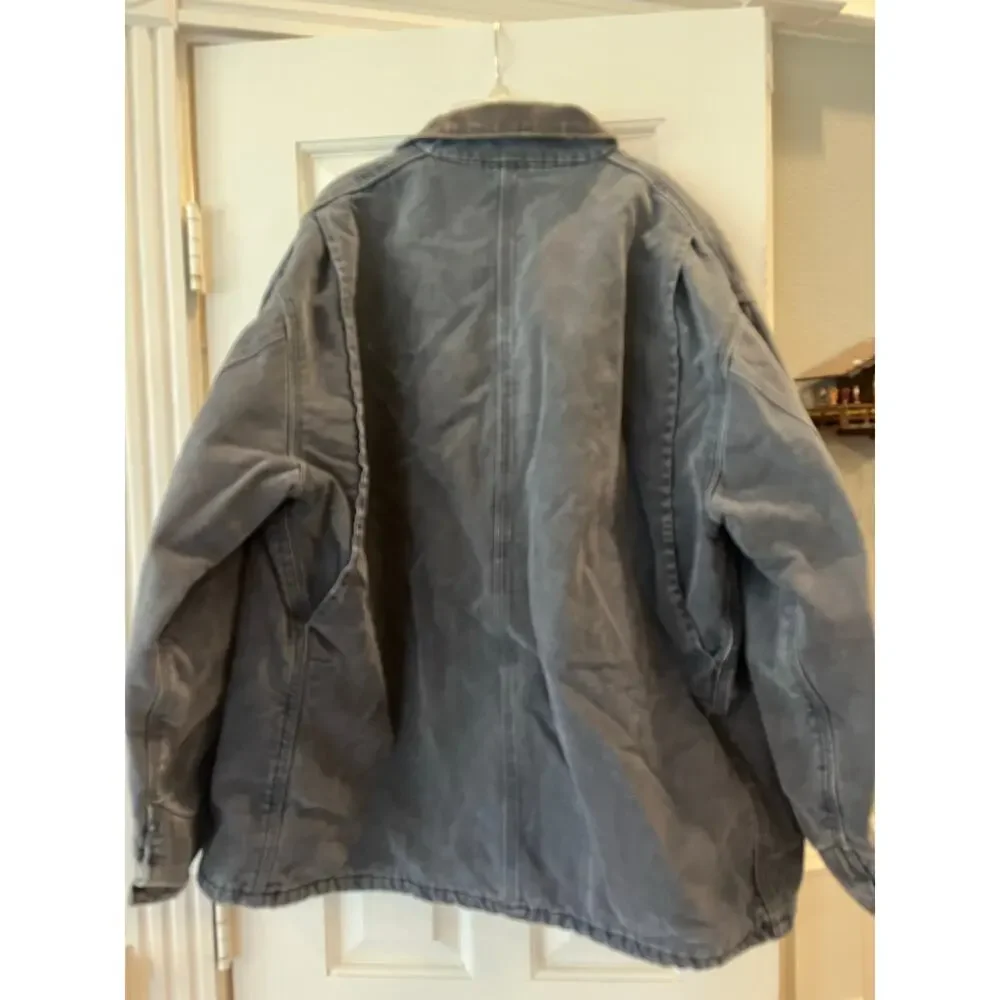 VTG Carhartt CO2PLT Blanket Lined Chore Jacket Men 2XL Aztec Grunge Blue Collar